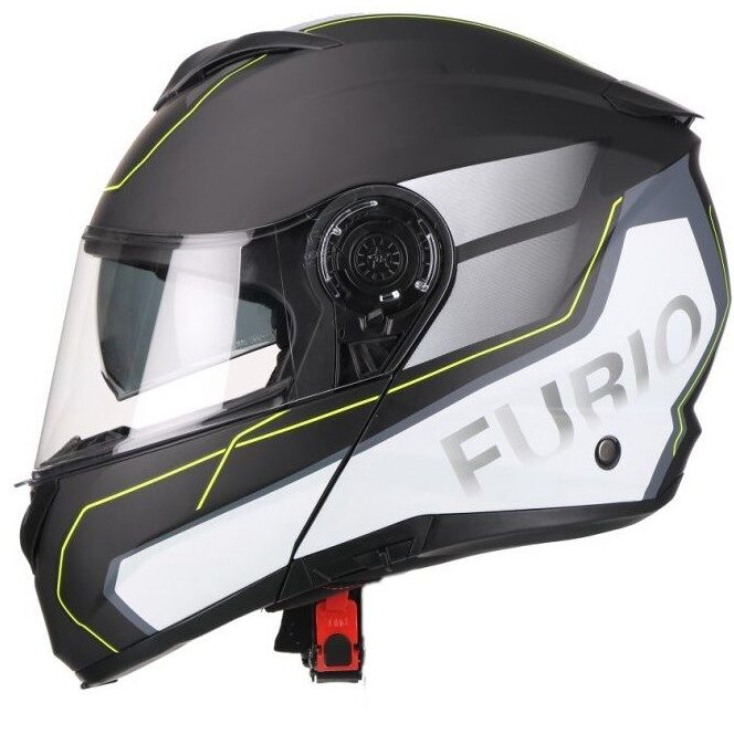 Moto ķivere Vito Helmets, modelis FURIO ar paceļamu žokli, krāsa PELĒKA / DZELTENA / BALTA