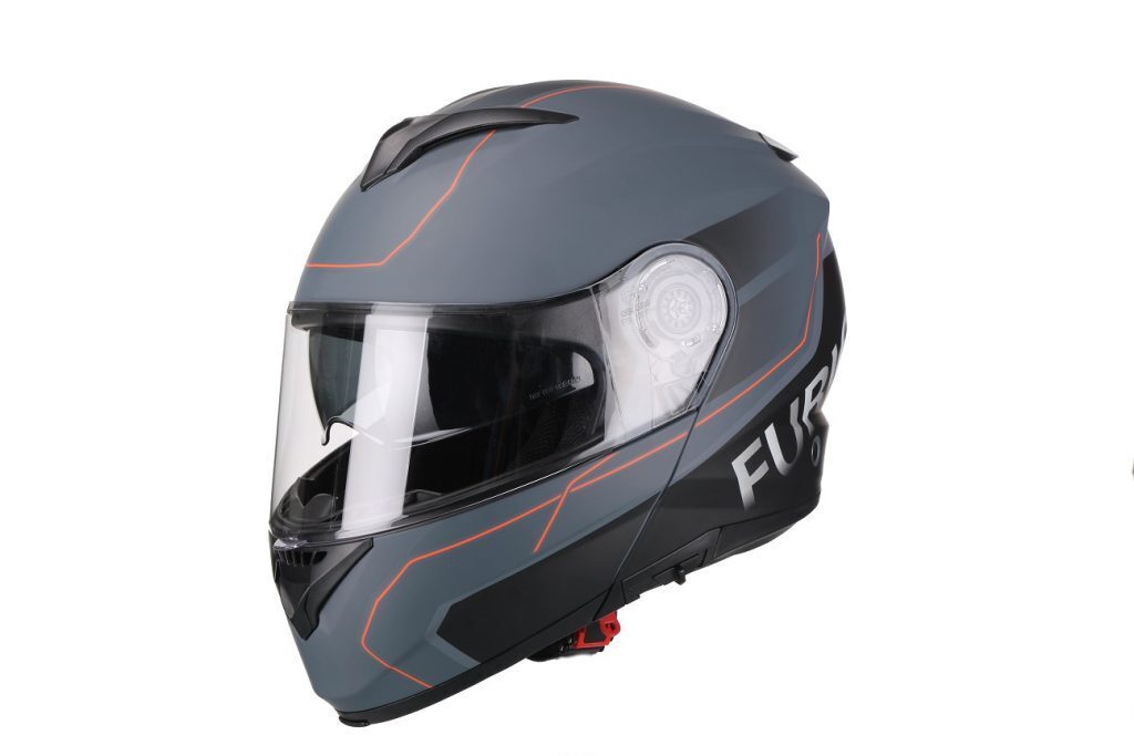 Moto ķivere Vito Helmets, modelis FURIO ar paceļamu žokli, krāsa MATĒTI PELĒKA / SARKANA
