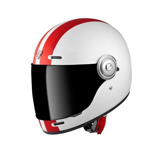 Cafe Racer stila ķivere Bogotto V135 D-R2 Balts/sarkans matēta