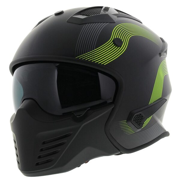 Moto helmet Vito Helmets, model BRUZANO with removable jaw, BLACK WITH GREEN