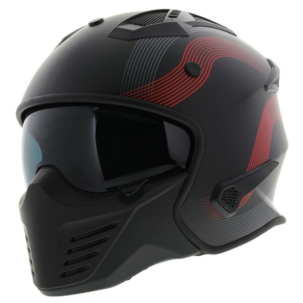 Moto helmet Vito Helmets, model BRUZANO with removable jaw, BLACK WITH RED