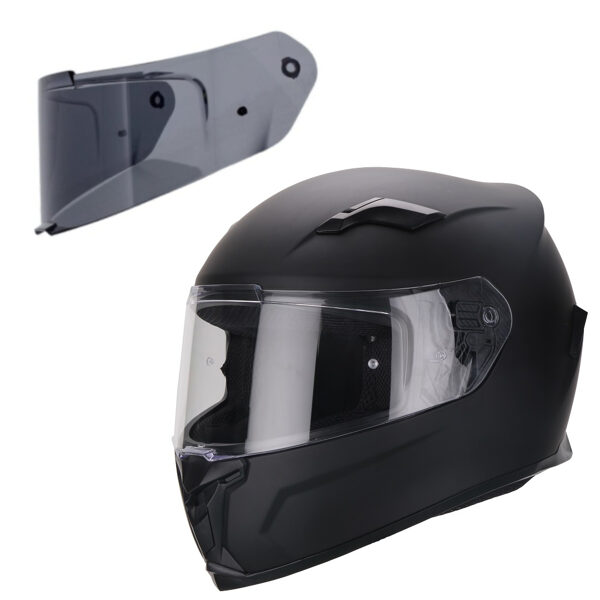 Closed moto helmet DUOMO in matte black color with additional visor