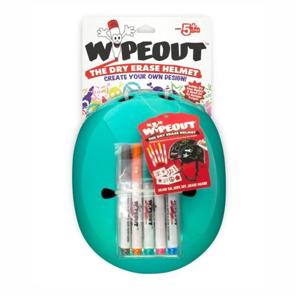 Wipeout Dry Erase Kids Skate Helmet, teal blue, size L